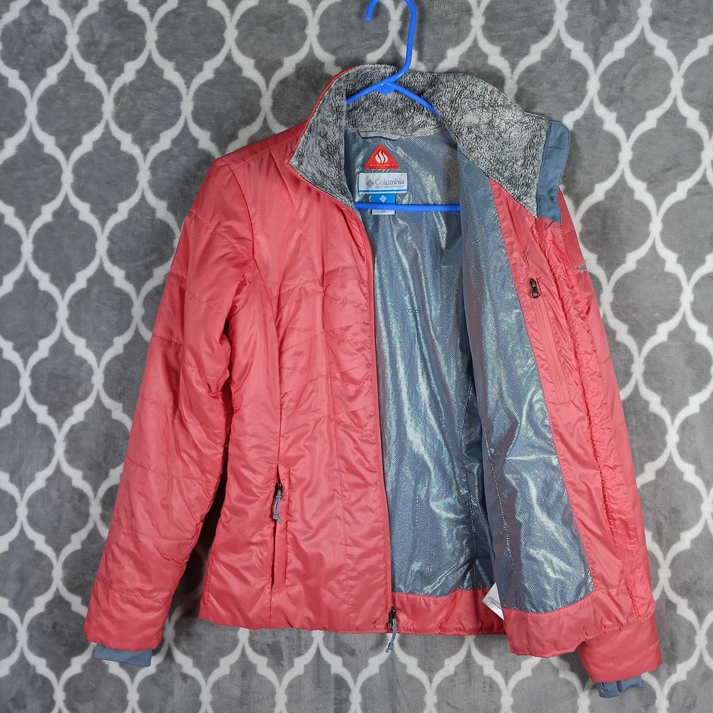 Columbia Puffer Jacket Womens XS Coral Pink Omni-Heat Quilted Full Zip Outerwear